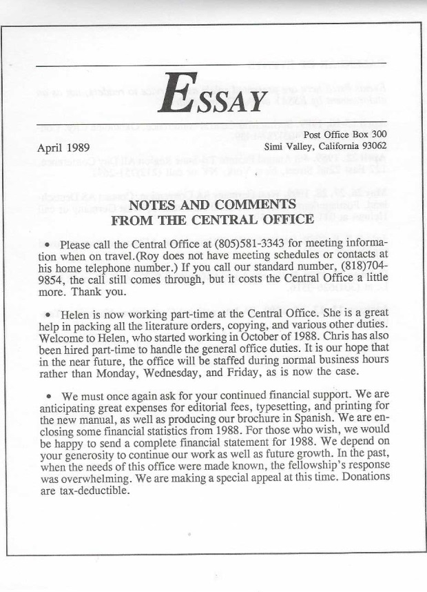 April 1989 ESSAY Cover