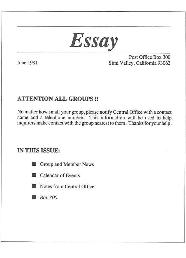 June 1991 ESSAY Cover