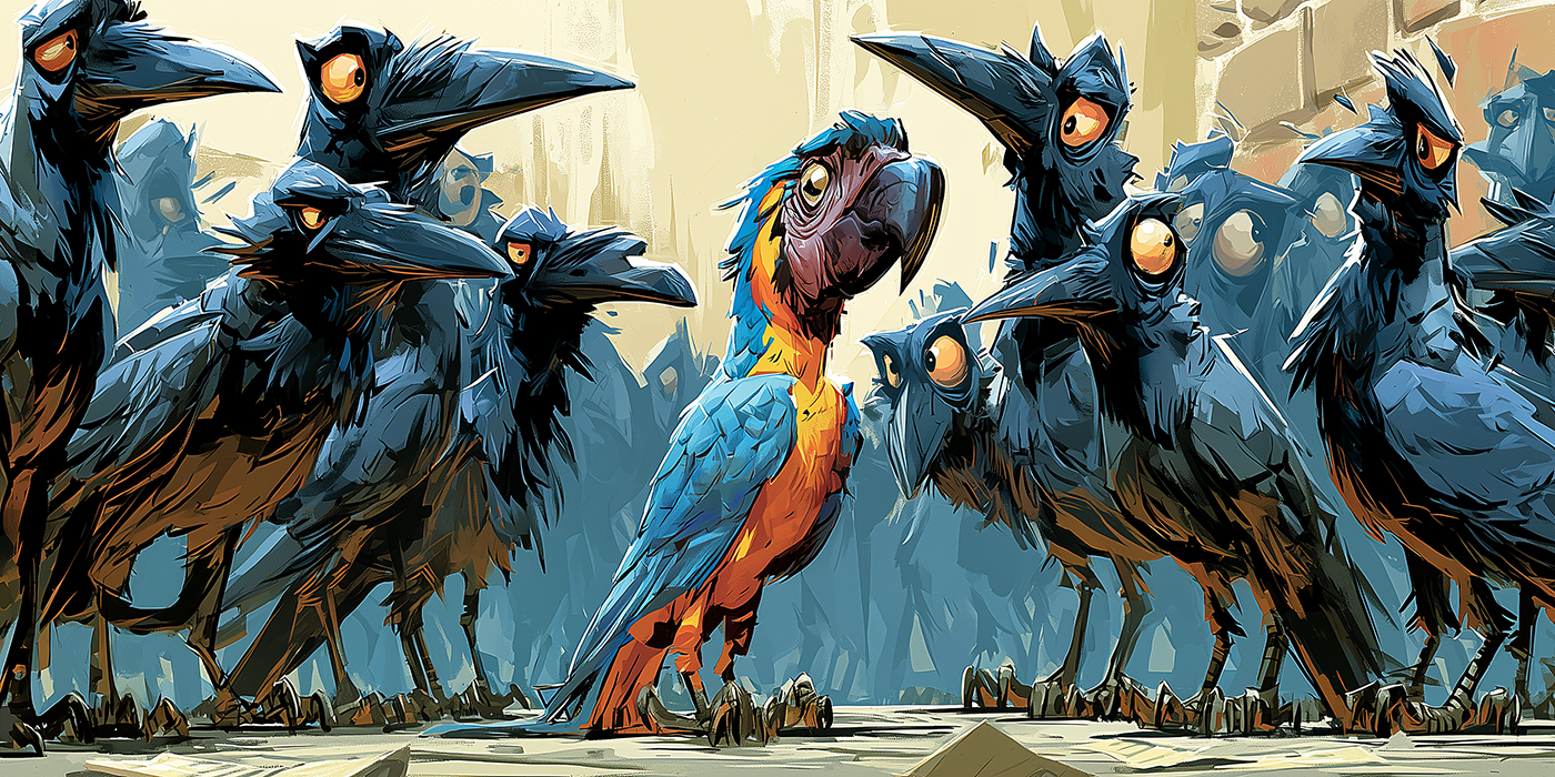 Never Like Normal People - crows and parrot2